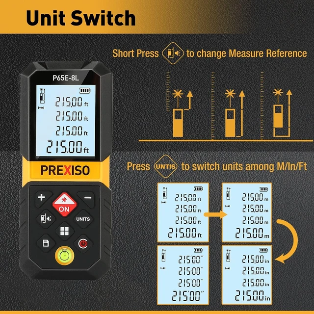 Alt view image 10 of 14 - Laser Measure, 215Ft Laser Measurement Tool with Extension for Diagonal Measuring Ft/Ft+in/in/M Units - Pythagorean Mode, Area Volume -100 Sets Data Storage, Medidor Laser Distance Meter