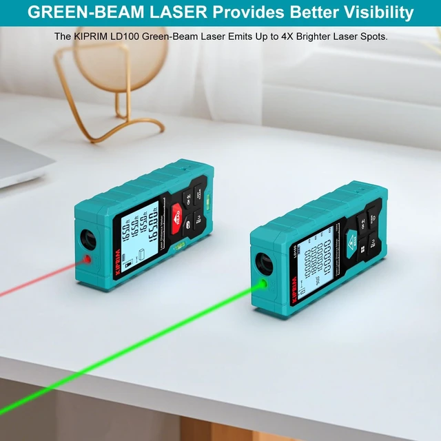 Alt view image 10 of 14 - Green Laser Distance Meter, 328ft Measuring Tool with USB Type-C Rechargeable Battery, ±1/16" Accuracy, Electronic Level, 10 Modes, Class II Laser, Reflector Plate LD100