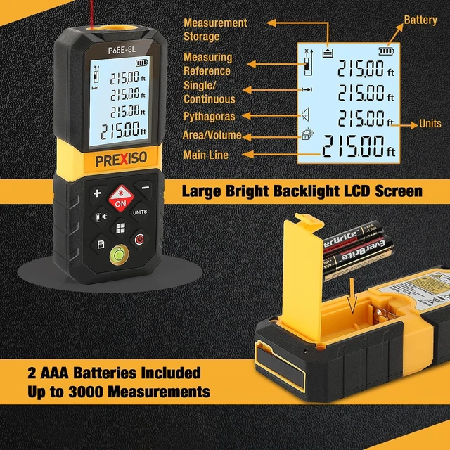 Alt view image 13 of 14 - Laser Measure, 215Ft Laser Measurement Tool with Extension for Diagonal Measuring Ft/Ft+in/in/M Units - Pythagorean Mode, Area Volume -100 Sets Data Storage, Medidor Laser Distance Meter