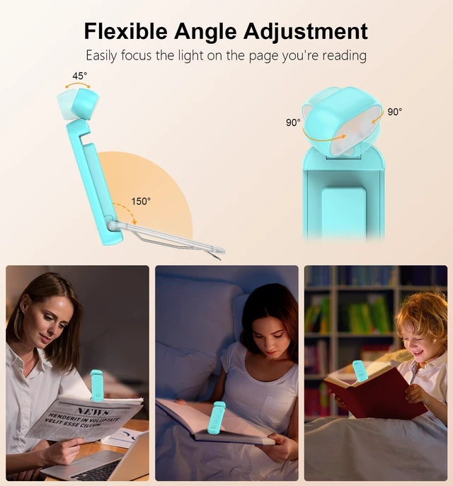 Alt view image 12 of 14 - Reading Light, Rechargeable Book Light for Reading in Bed - Eye Caring 3 Color Temperatures, 5-Level Dimmable Brightness, Long Lasting, Compact Size Clip on Book Lamp for Bookworms-Blue