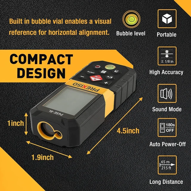 Alt view image 14 of 14 - Laser Measure, 215Ft Laser Measurement Tool with Extension for Diagonal Measuring Ft/Ft+in/in/M Units - Pythagorean Mode, Area Volume -100 Sets Data Storage, Medidor Laser Distance Meter