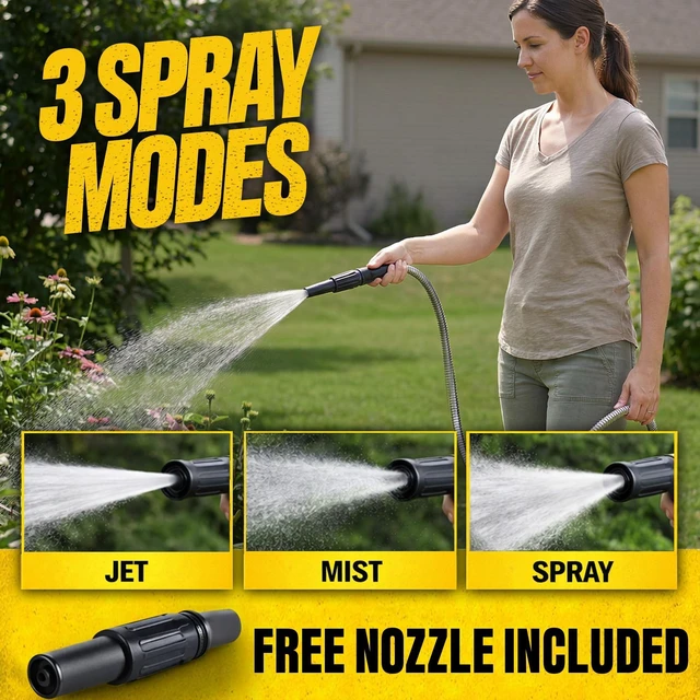 Alt view image 10 of 14 - 25 Ft Metal Garden Hose with Nozzle, 25Ft x 5/8 In. Premium 304 Stainless Steel Metal Water Hose, Flexible Non Kinking, Lightweight, Heavy Duty, for Yard, Outdoor