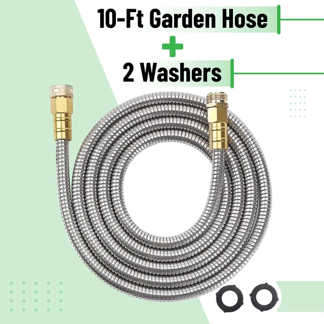 Alt view image 9 of 14 - Metal Garden Hose, 10 Feet Stainless Steel No Kink, Durable Flexible