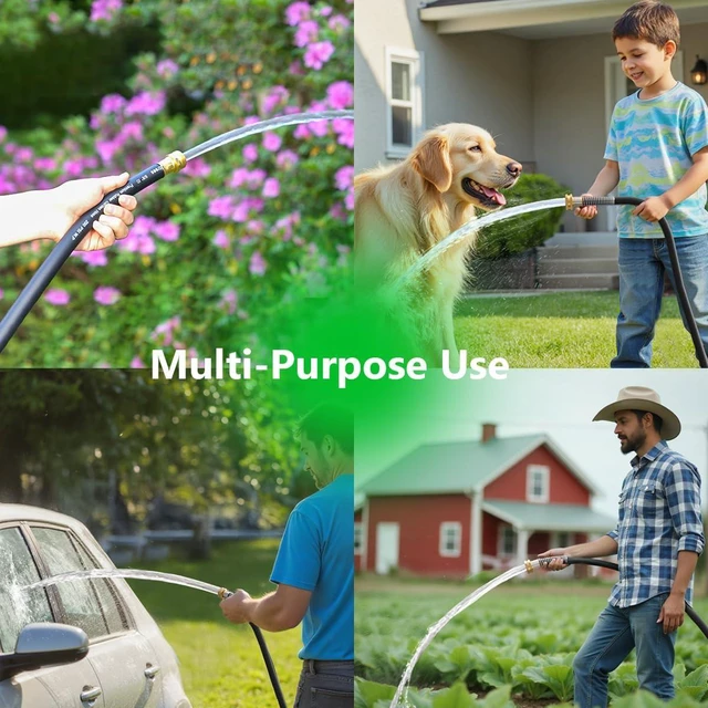 Alt view image 8 of 8 - 75FT 5/8 Heavy Duty Rubber Garden Hose - 300psi Working, 1000psi Burst - Hot/Cold Water - Five-Layered Braiding for Durability - Versatile for Gardening, Agriculture, Construction(Black)