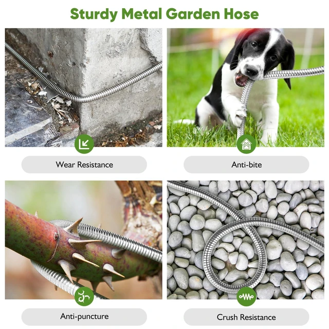 Alt view image 10 of 14 - Garden Hose Metal 100FT, Stainless Steel Heavy Duty Water Hose With 10 Function Nozzle, No-Kink, Tough & Flexible, Sturdy and Lightweight, Rust Proof for Yard, Outdoor, RV