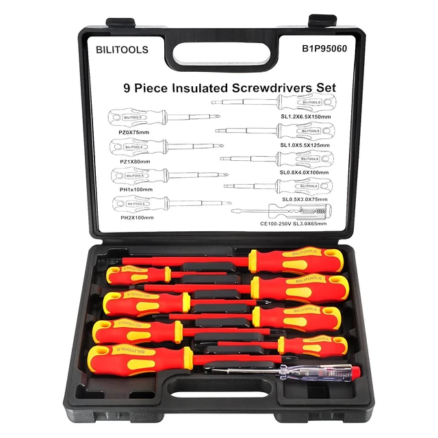 Alt view image 8 of 14 - Insulated Screwdriver Set, 9pcs 1000V Electrical Screwdriver Insulated VDE Tools for Electrician Magnetic Phillips Slotted Pozidriv Tips