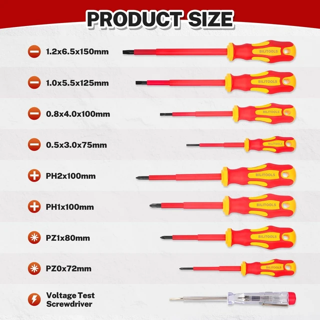 Alt view image 9 of 14 - Insulated Screwdriver Set, 9pcs 1000V Electrical Screwdriver Insulated VDE Tools for Electrician Magnetic Phillips Slotted Pozidriv Tips