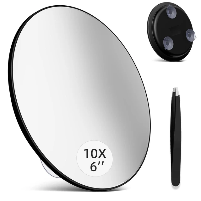 Alt view image 8 of 14 - 10x Magnifying Mirror, Large 6" Round, Black Framed, Wall Mount, Modern Style, Travel & Bathroom Use, Black - 10x