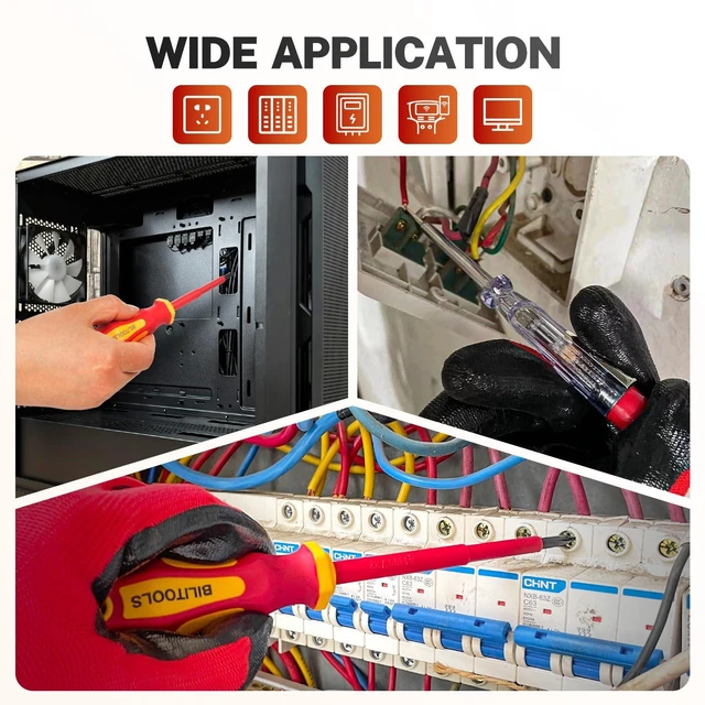 Alt view image 10 of 14 - Insulated Screwdriver Set, 9pcs 1000V Electrical Screwdriver Insulated VDE Tools for Electrician Magnetic Phillips Slotted Pozidriv Tips