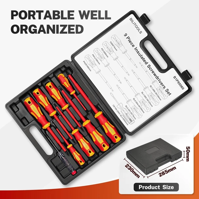 Alt view image 12 of 14 - Insulated Screwdriver Set, 9pcs 1000V Electrical Screwdriver Insulated VDE Tools for Electrician Magnetic Phillips Slotted Pozidriv Tips