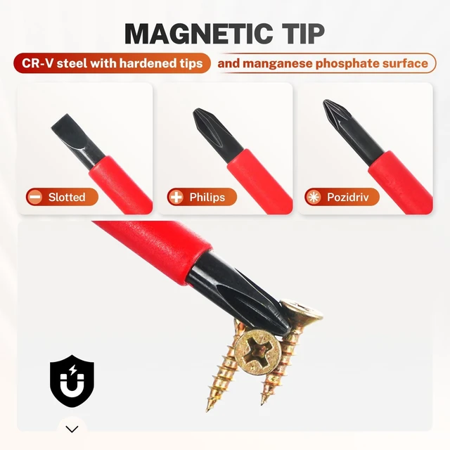 Alt view image 13 of 14 - Insulated Screwdriver Set, 9pcs 1000V Electrical Screwdriver Insulated VDE Tools for Electrician Magnetic Phillips Slotted Pozidriv Tips
