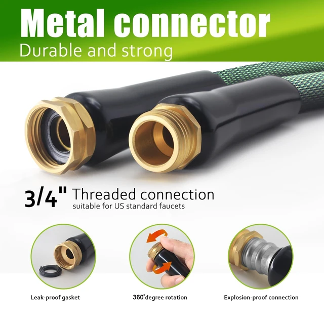 Alt view image 10 of 14 - Garden Hose 100 FT, Heavy Duty Water Hose with Aluminum Fittings, Puncture Proof All-weather, Ultra-Lightweight and Flexible, Watering and Cleaning for Outdoor, Lawn