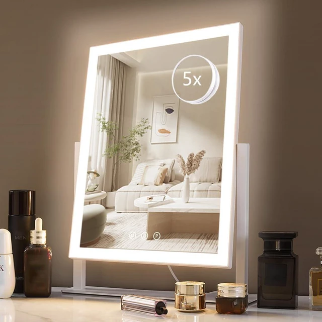 Alt view image 7 of 12 - Lighted Makeup Mirror, 17.3" x 13" Hollywood Vanity Mirror with Lights, Three Color Lighting Modes, and 5X Magnification Mirror, Smart Touch Control, 360°Rotation (White,Gift Box)