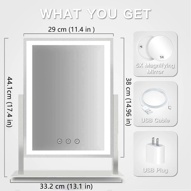 Alt view image 8 of 12 - Lighted Makeup Mirror, 17.3" x 13" Hollywood Vanity Mirror with Lights, Three Color Lighting Modes, and 5X Magnification Mirror, Smart Touch Control, 360°Rotation (White,Gift Box)