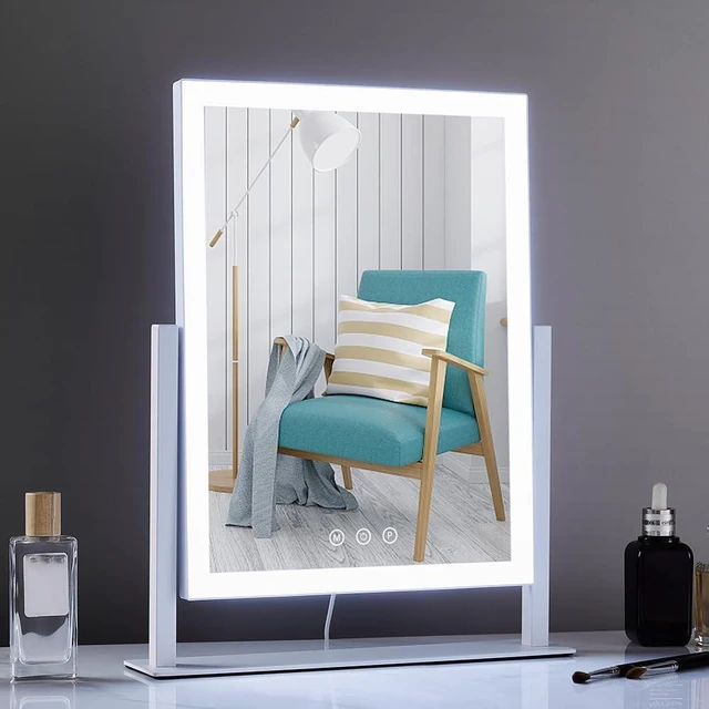 Alt view image 10 of 12 - Lighted Makeup Mirror, 17.3" x 13" Hollywood Vanity Mirror with Lights, Three Color Lighting Modes, and 5X Magnification Mirror, Smart Touch Control, 360°Rotation (White,Gift Box)