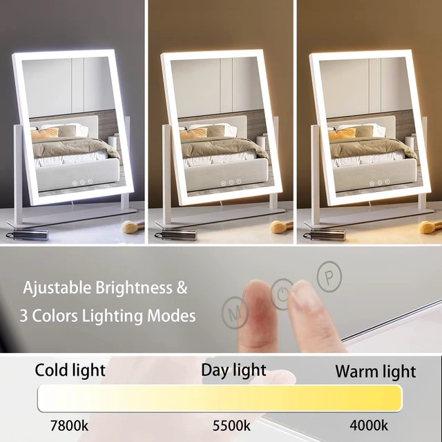 Alt view image 9 of 12 - Lighted Makeup Mirror, 17.3" x 13" Hollywood Vanity Mirror with Lights, Three Color Lighting Modes, and 5X Magnification Mirror, Smart Touch Control, 360°Rotation (White,Gift Box)