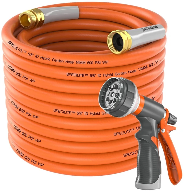 Alt view image 8 of 14 - Garden Hose 50 ft x 5/8 in Heavy Duty, Flexible and Lightweight Water Hose, Burst 600 psi, Kink-less Hybrid Rubber Hose for Backyard, 3/4'' Brass Fittings