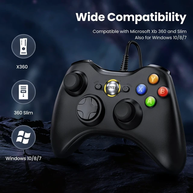 Alt view image 11 of 14 - PC Controller, Wired Controller Compatible with Microsoft Xbox 360 & Slim/PC Windows 10/8/7, with Upgraded Joystick, Double Shock | Enhanced (Black)