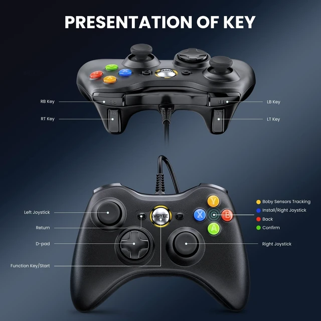 Alt view image 12 of 14 - PC Controller, Wired Controller Compatible with Microsoft Xbox 360 & Slim/PC Windows 10/8/7, with Upgraded Joystick, Double Shock | Enhanced (Black)