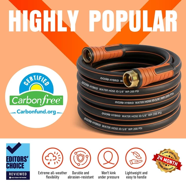 Alt view image 9 of 14 - Garden Hose 25 ft x 5/8", Heavy Duty Water Hose, Flexible and Durable, Kink Resistant Lightweight Hybrid Hose, Leakproof Yard Hose with Male to Female Fittings