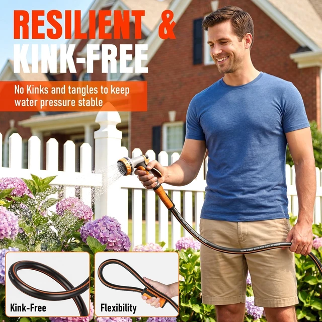 Alt view image 10 of 14 - Garden Hose 25 ft x 5/8", Heavy Duty Water Hose, Flexible and Durable, Kink Resistant Lightweight Hybrid Hose, Leakproof Yard Hose with Male to Female Fittings