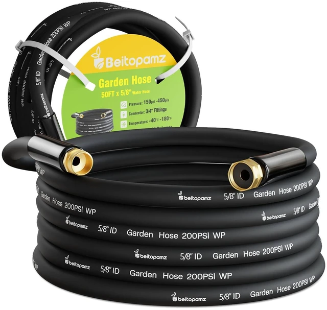 Alt view image 8 of 14 - Garden Hose 50 ft x 5/8 in Heavy Duty Water Hose, Flexible and Durable, Lightweight Rubber Hybrid Hose, Leak-Free Connections, Male to Female 3/4'' Brass Fittings for Patio, Lawn, Black
