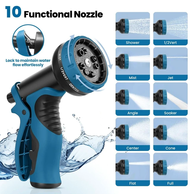 Alt view image 9 of 14 - Garden Hose 50FT, Water Hose with 10 Function Nozzle, Garden Hose Metal with Leak-proof Connectors, Kink-Free & Ultra Flexible, Rust/Pet/Puncture Proof for Lawn, Yard, RV, Car Wash, 550PSI