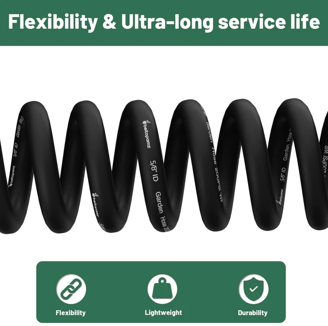 Alt view image 11 of 14 - Garden Hose 50 ft x 5/8 in Heavy Duty Water Hose, Flexible and Durable, Lightweight Rubber Hybrid Hose, Leak-Free Connections, Male to Female 3/4'' Brass Fittings for Patio, Lawn, Black