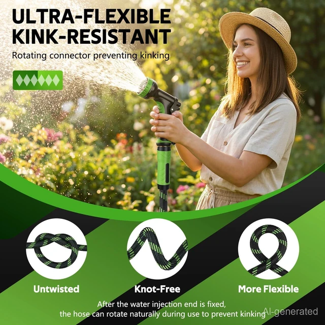Alt view image 12 of 14 - NON-EXPANDABLE Garden Hose 25 FT, Heavy Duty Steel Metal Flexible Water Hose with 10-Function Spray Nozzle, Durable Fabric Skin, No Kinks & Leak-Proof with Upgraded Handle