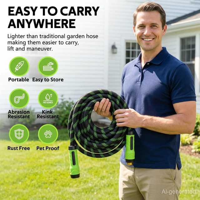 Alt view image 13 of 14 - NON-EXPANDABLE Garden Hose 25 FT, Heavy Duty Steel Metal Flexible Water Hose with 10-Function Spray Nozzle, Durable Fabric Skin, No Kinks & Leak-Proof with Upgraded Handle