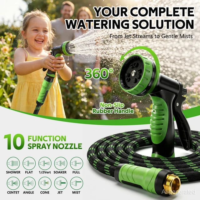 Alt view image 11 of 14 - NON-EXPANDABLE Garden Hose 25 FT, Heavy Duty Steel Metal Flexible Water Hose with 10-Function Spray Nozzle, Durable Fabric Skin, No Kinks & Leak-Proof with Upgraded Handle