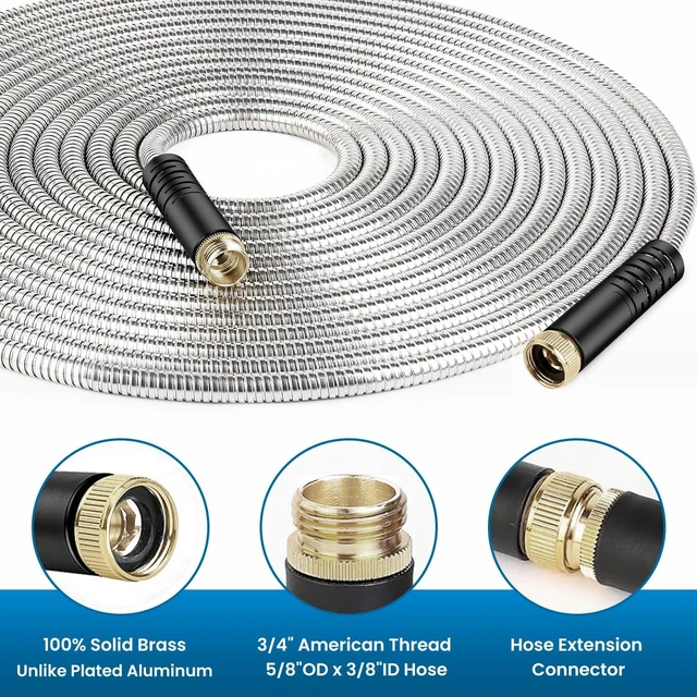 Alt view image 10 of 14 - Garden Hose 50FT, Water Hose with 10 Function Nozzle, Garden Hose Metal with Leak-proof Connectors, Kink-Free & Ultra Flexible, Rust/Pet/Puncture Proof for Lawn, Yard, RV, Car Wash, 550PSI