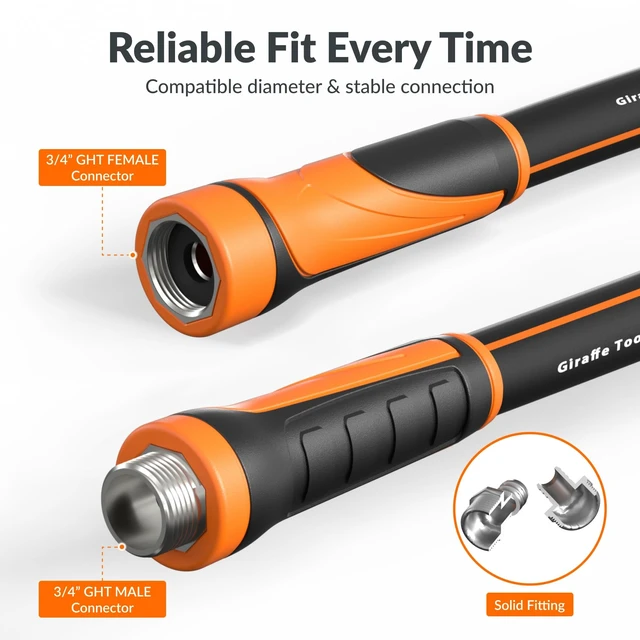 Alt view image 10 of 14 - Garden Hose 5/8", Water Hose Heavy Duty, Flexible, Lightweight Hybrid Hose with Swivel Handle, 100ft Male to Female Fittings, Burst 600 PSI