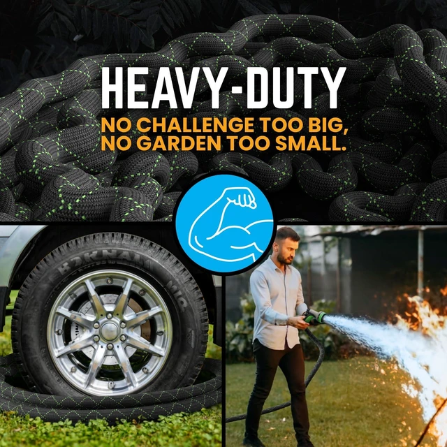 Alt view image 10 of 14 - Garden Hose, NON-EXPANDABLE 25 Feet Premium Quality Stainless Steel Metal Water Hose with Durable Fabric Skin, Hose For Commercial, Residential Use, Bonus 10-way Spray Nozzle (25 Ft, Black)