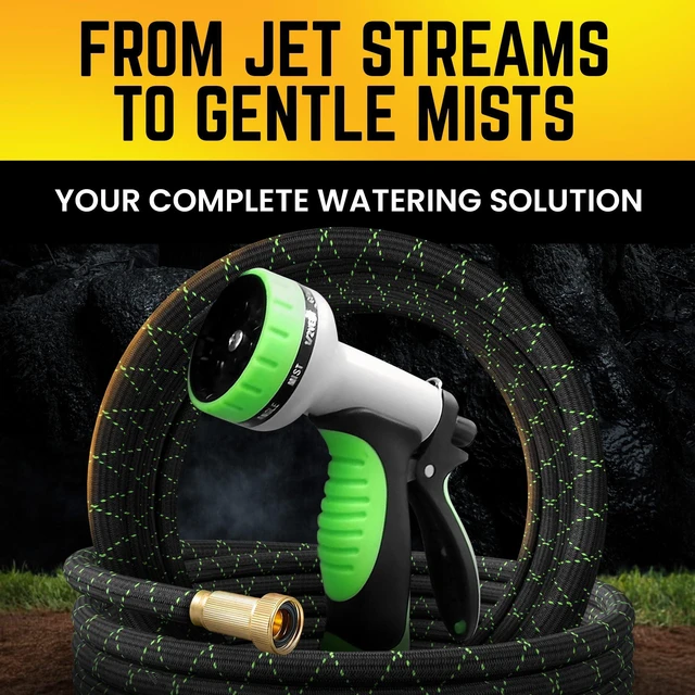 Alt view image 11 of 14 - Garden Hose, NON-EXPANDABLE 25 Feet Premium Quality Stainless Steel Metal Water Hose with Durable Fabric Skin, Hose For Commercial, Residential Use, Bonus 10-way Spray Nozzle (25 Ft, Black)