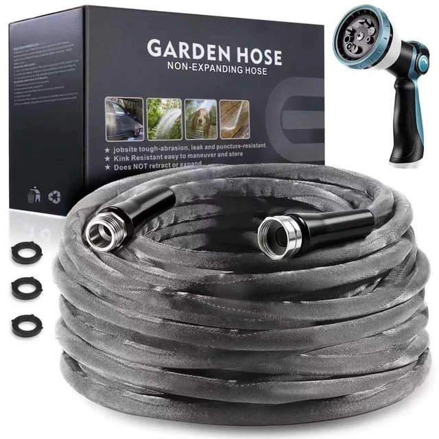 Alt view image 8 of 14 - Garden Hose 100feet, Water Hose with 10 Function Hose Nozzle, NON-Expandable Hose, Tough & Flexible, Lightweight, Crush Resistant Fittings, Kink & Tangle Free, Rust Proof for Watering