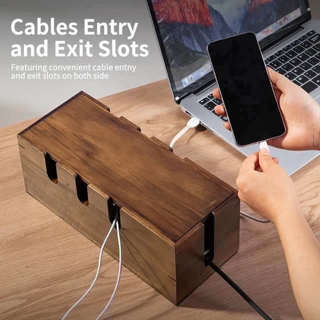 Alt view image 11 of 12 - Large Cable Management Box, Wooden Cord Hider Desk Organizer, Power Strip and Cord Hider Box, Surge Protector Floor Cable Organizer, for Desktop Home Office Kitchen