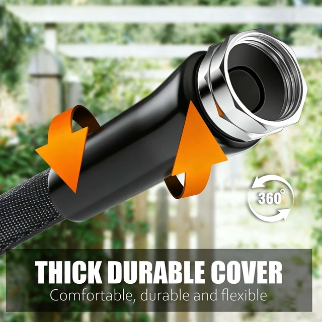 Alt view image 12 of 14 - Garden Hose 100feet, Water Hose with 10 Function Hose Nozzle, NON-Expandable Hose, Tough & Flexible, Lightweight, Crush Resistant Fittings, Kink & Tangle Free, Rust Proof for Watering
