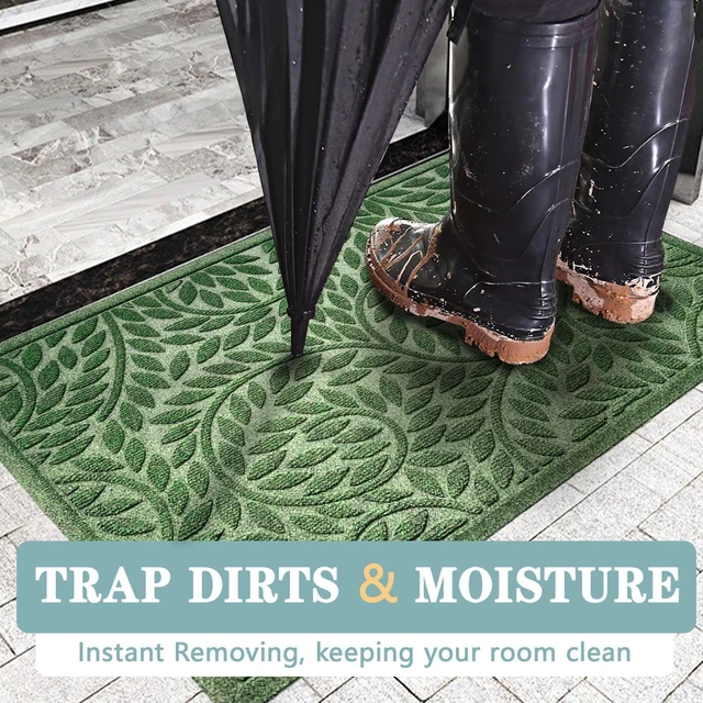 Alt view image 9 of 12 - Front Door Mat Entrance,Durable Heavy Duty Welcome Mat,Thick Absorbent Natural Rubber Non Slip Mat,Sturdy Entryway Green, 17"x30"