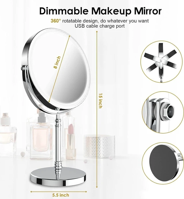 Alt view image 10 of 14 - Makeup Mirror, Rechargeable Vanity Mirror with 3 Lights, 1X/10X