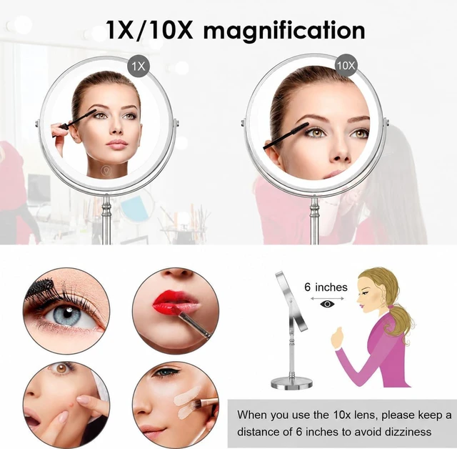 Alt view image 12 of 14 - Makeup Mirror, Rechargeable Vanity Mirror with 3 Lights, 1X/10X