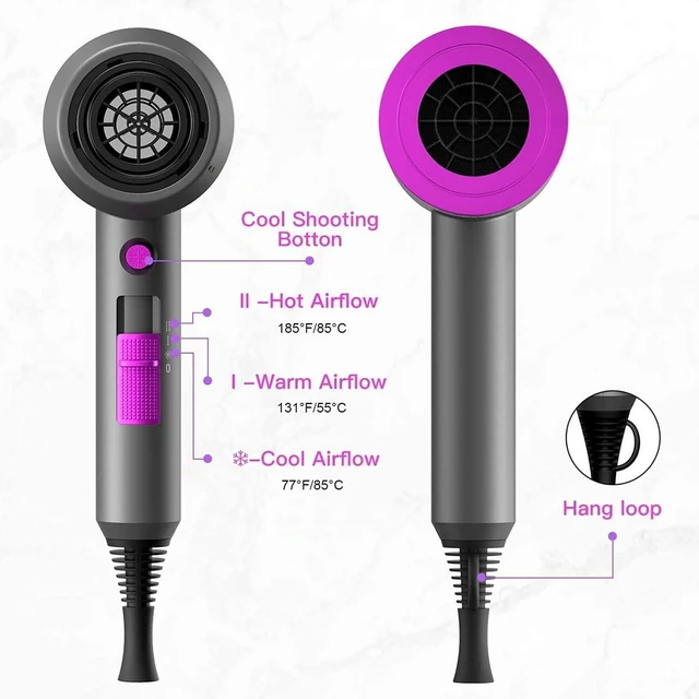 Alt view image 13 of 14 - Professional Ionic Hair Dryer, Powerful 1800W Fast Drying Low Noise Blow Dryer with 2 Concentrator Nozzle 1 Diffuser Attachments for Home Salon Travel
