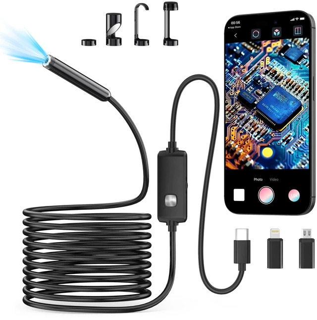 Alt view image 8 of 14 - Endoscope Camera with Light,1920P HD Borescope with 8 Adjustable LED Lights, Endoscope with Semi-Rigid Snake Cable, IP67 Waterproof Inspection Borescope for iOS and Android-16.4ft Single Lens