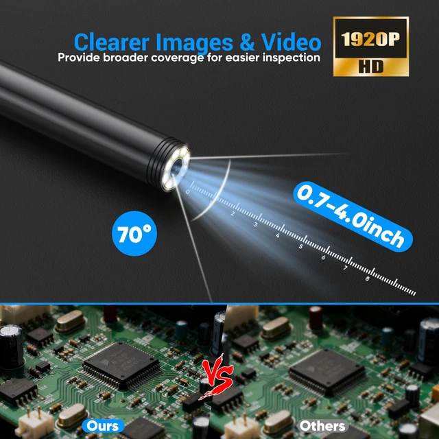 Alt view image 9 of 14 - Endoscope Camera with Light,1920P HD Borescope with 8 Adjustable LED Lights, Endoscope with Semi-Rigid Snake Cable, IP67 Waterproof Inspection Borescope for iOS and Android-16.4ft Single Lens