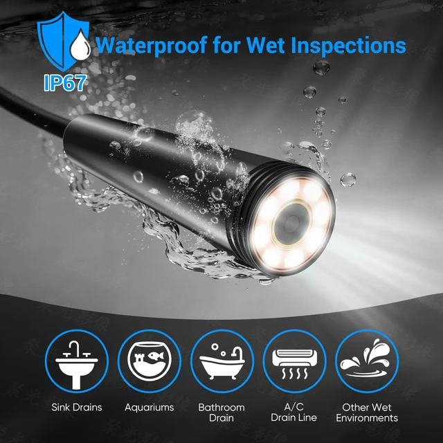 Alt view image 11 of 14 - Endoscope Camera with Light,1920P HD Borescope with 8 Adjustable LED Lights, Endoscope with Semi-Rigid Snake Cable, IP67 Waterproof Inspection Borescope for iOS and Android-16.4ft Single Lens