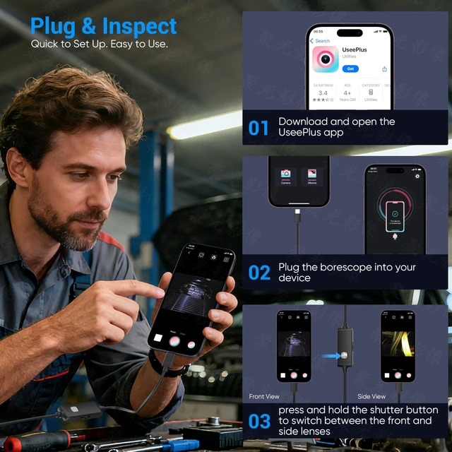 Alt view image 14 of 14 - Endoscope Camera with Light,1920P HD Borescope with 8 Adjustable LED Lights, Endoscope with Semi-Rigid Snake Cable, IP67 Waterproof Inspection Borescope for iOS and Android-16.4ft Single Lens
