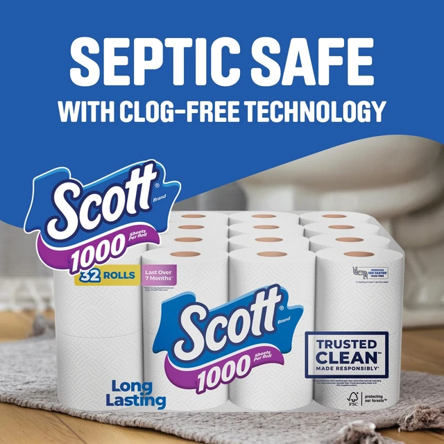 Alt view image 14 of 14 - 1000 Trusted Clean Toilet Paper, 32 Rolls, Septic-Safe, 1-Ply Toilet Tissue