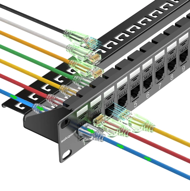 Alt view image 13 of 13 - Patch Panel 24 Port Cat6 with Coupler Keystone, Cat6 Network Patch Panel 10G No Punch Down, Time-Saver Ethernet 1U Rj45 Panel with Sturdy Back Bar, 19 Inch Coupler Network Panel