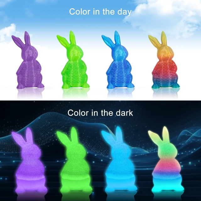 Alt view image 9 of 14 - 3D Printer Filament Bundle, Glow in The Dark Filament Multicolor, Green, Blue, Purple and Rainbow, PLA Filament 1.75 mm, Dimensional Accuracy +/- 0.03 mm, 250g X 4 Pack
