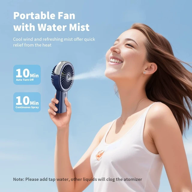 Alt view image 9 of 14 - Handheld Misting Fan Portable, Small Personal Hand Held Rechargeable Mist Fan Water Spray, 4000mAh Battery Operated Hand Mister Fans 3-Speed, 4-15 Hrs Runtime for Travel Home Office Outdoor